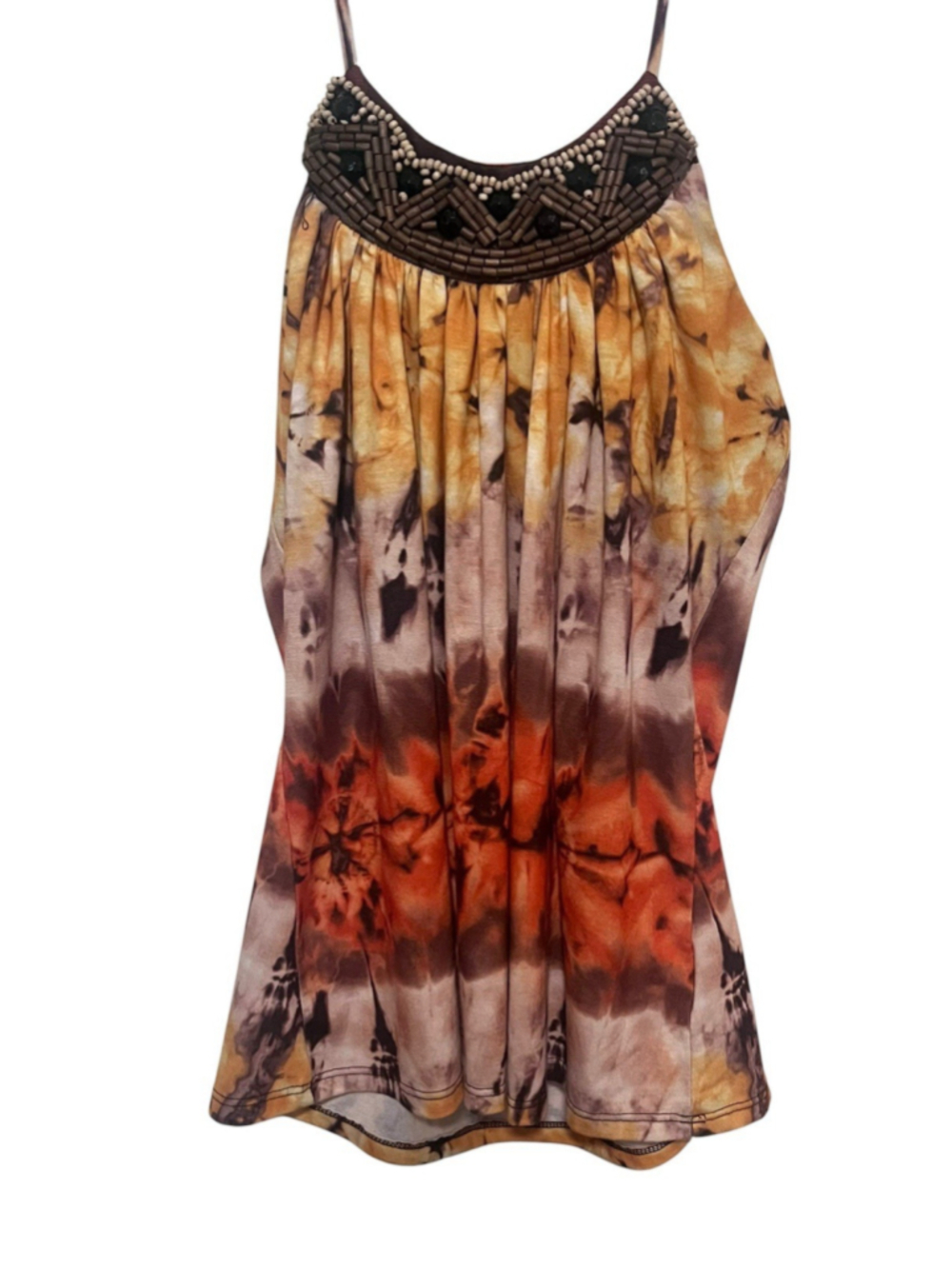 Iz Byer Halter Top Women’s Large Orange Brown Yellow Y2K Beaded Boho Tribal